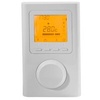 Das Bild zeigt das ökodesingskonforme digitale Funkthermostat VTX-SP der Marke Vitramo Infrarotheizung als digitales Fernbedienteil mit Wochenprogrammierung