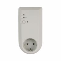 Das Bild zeigt einen Funkempfänger als Zwischenstecker für die Schutzkontaktsteckdose der Baureihe VTX zur Regelung der Vitramo Infrarotheizung mittels Funkthermostat VTX-SP.